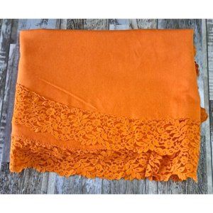Vintage Orange Tablecloth Oval Lace Edge Retro Mid Century 1970s Cottage 60x94
